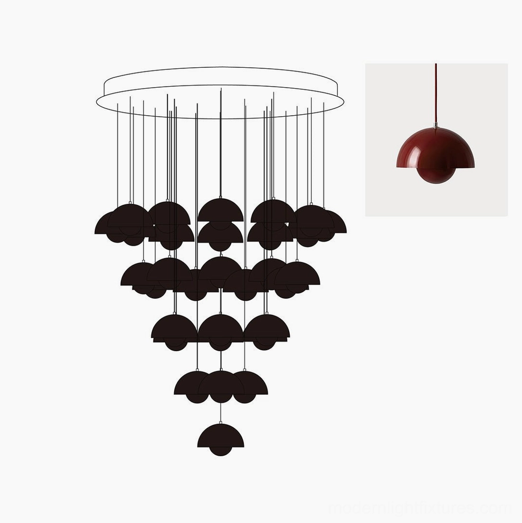 Contemporary dome pendant chandelier with varied height shades creating visual rhythm and movement