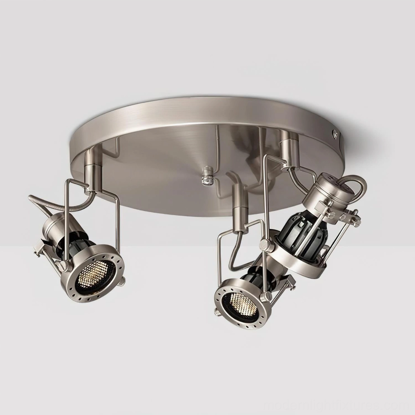 3-head round adjustable ceiling spotlight 31cm diameter brushed nickel finish fixture