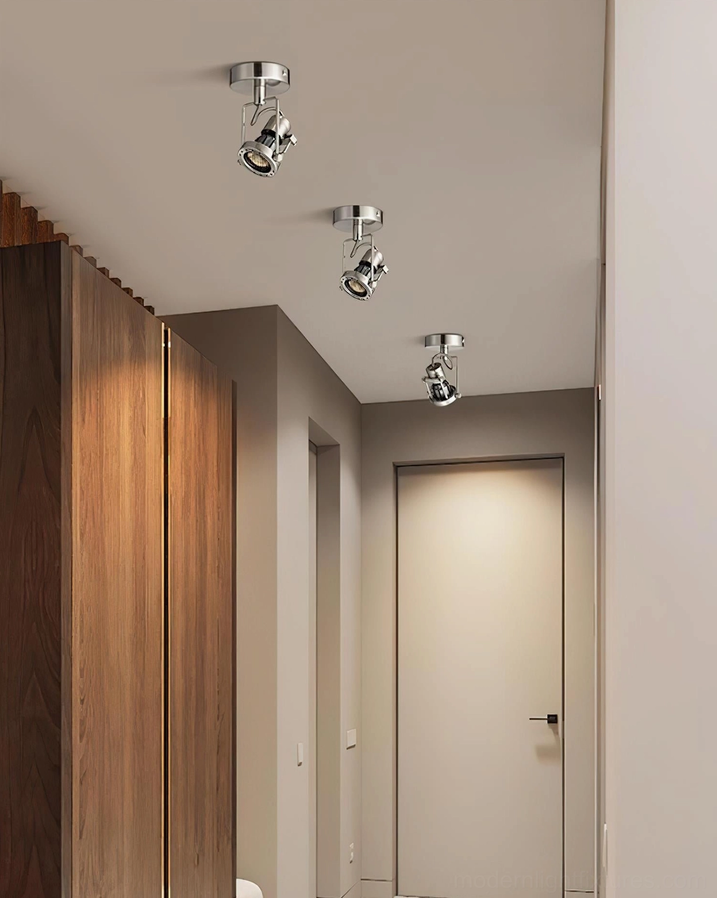 Industrial minimalist ceiling spotlight with geometric frame and exposed hardware design