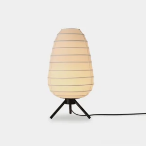 Veilo modern tripod table lamp with ribbed shade - minimalist black metal design on white studio background