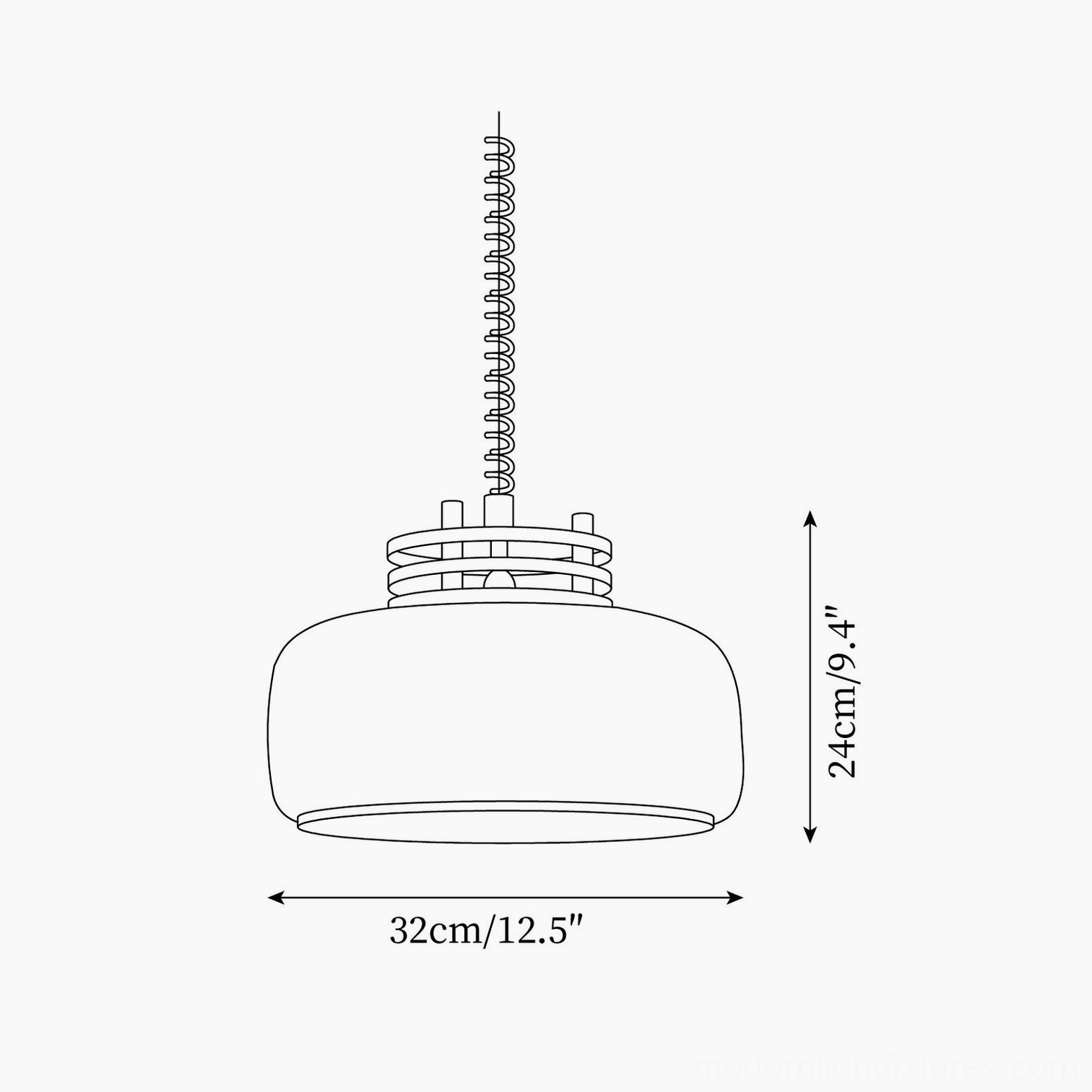 Vela pendant light technical specifications diagram with dimensions 32cm width x 24cm height
