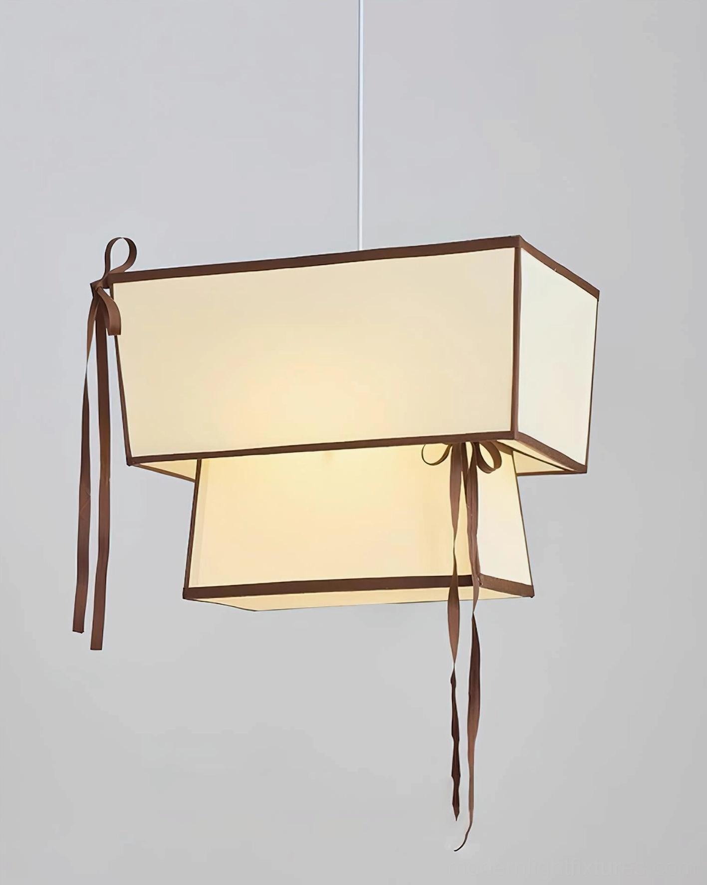 Velina two-tier fabric pendant light modern minimalist design with brown decorative accents