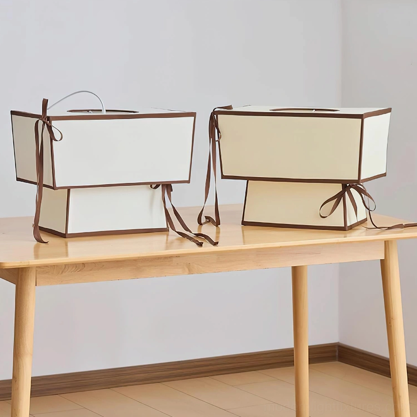 Velina modern fabric pendant light with brown trim available in multiple color options
