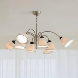 8-light Vellina Petal Chandelier overhead angle showing ceramic shade arrangement and metal frame details