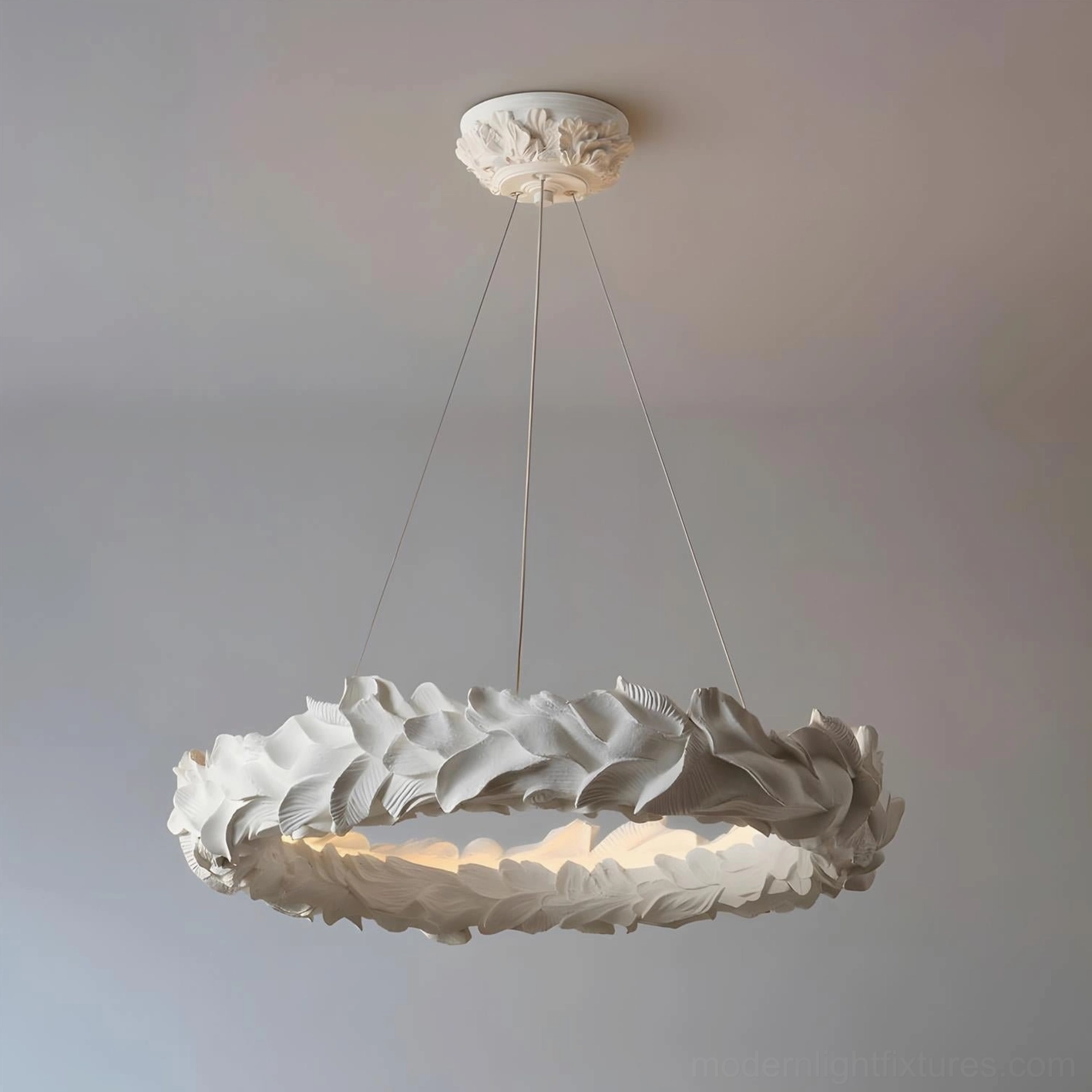 Ring chandelier with organic leaf crown contemporary luxury interior pendant