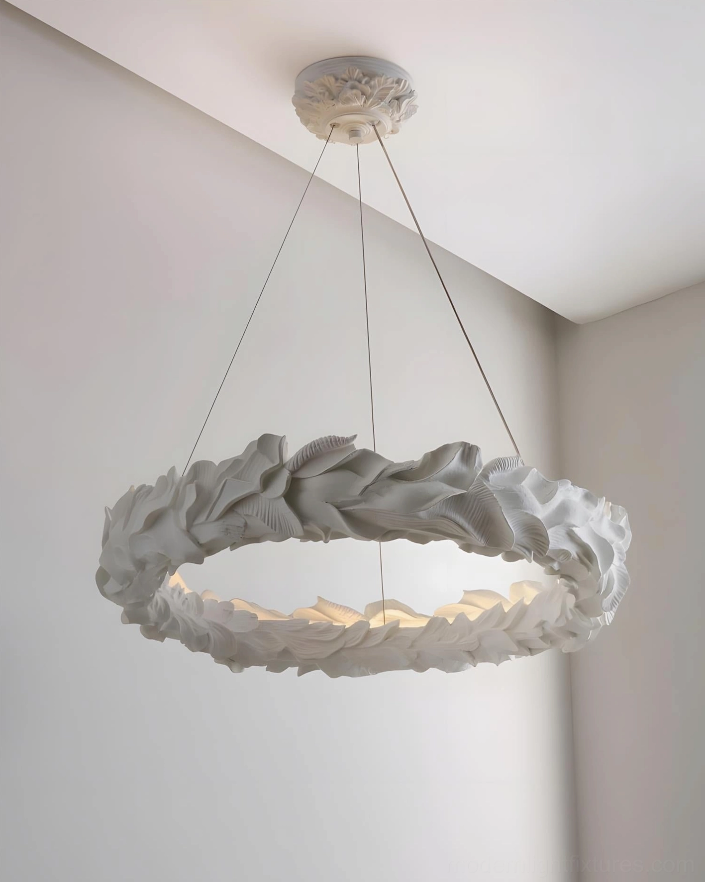 Leaf ring pendant light white resin sculptural artistic fixture design