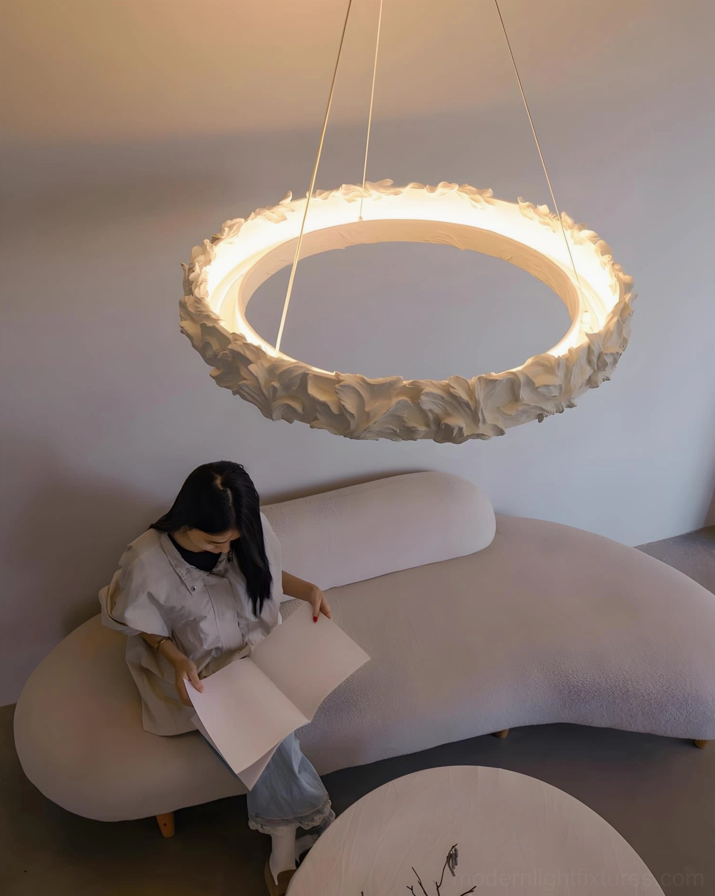 Neoclassical leaf ring pendant light transitional design style bridge