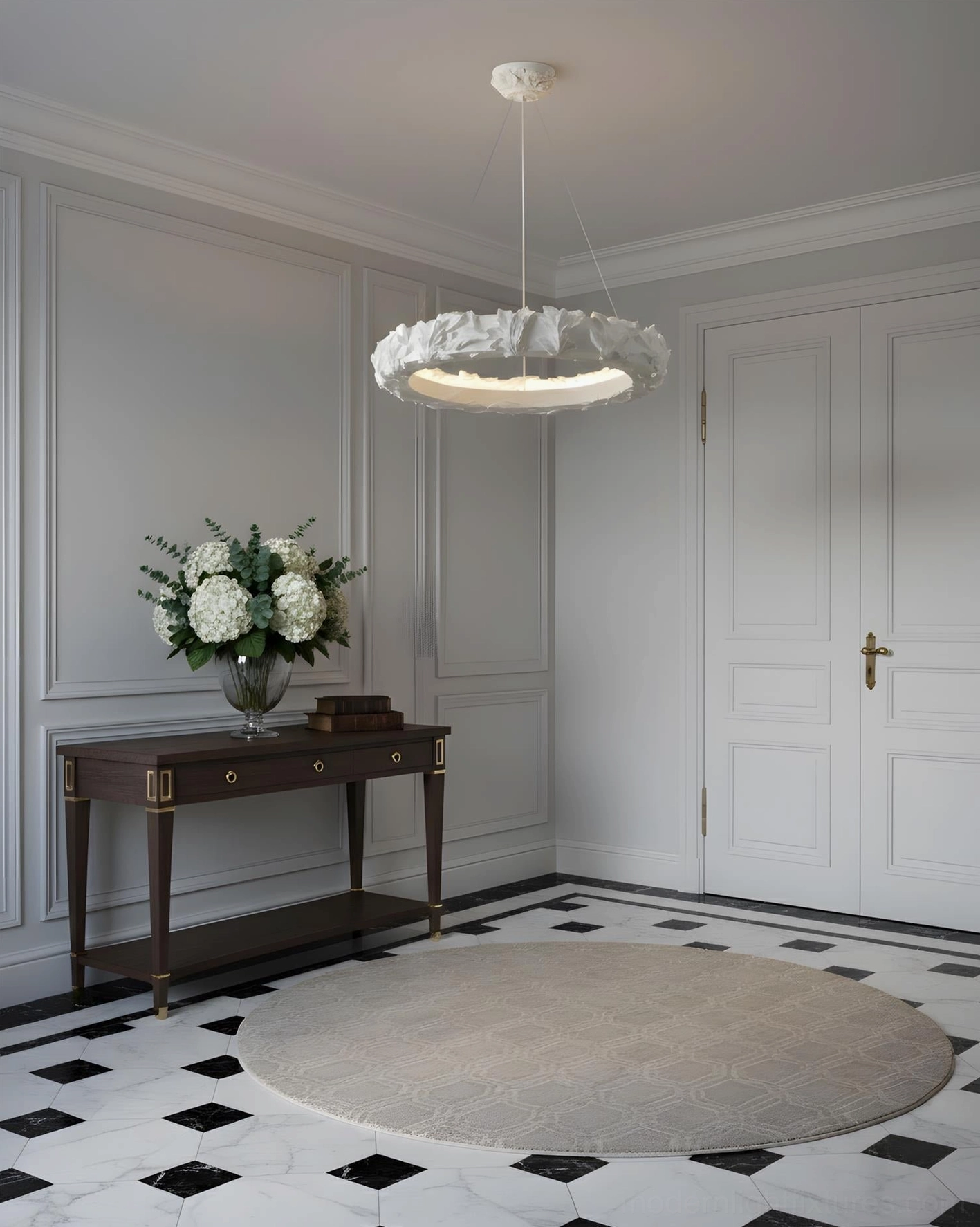 Vellora Ring Chandelier white resin leaf crown illuminated pendant detail