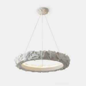 Vellora Ring Chandelier with hand-carved leaf trim direct front view studio photography