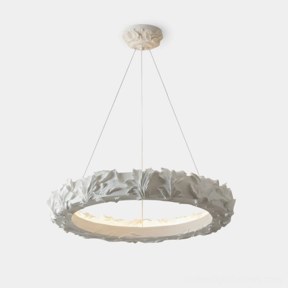 Vellora Ring Chandelier with hand-carved leaf trim direct front view studio photography