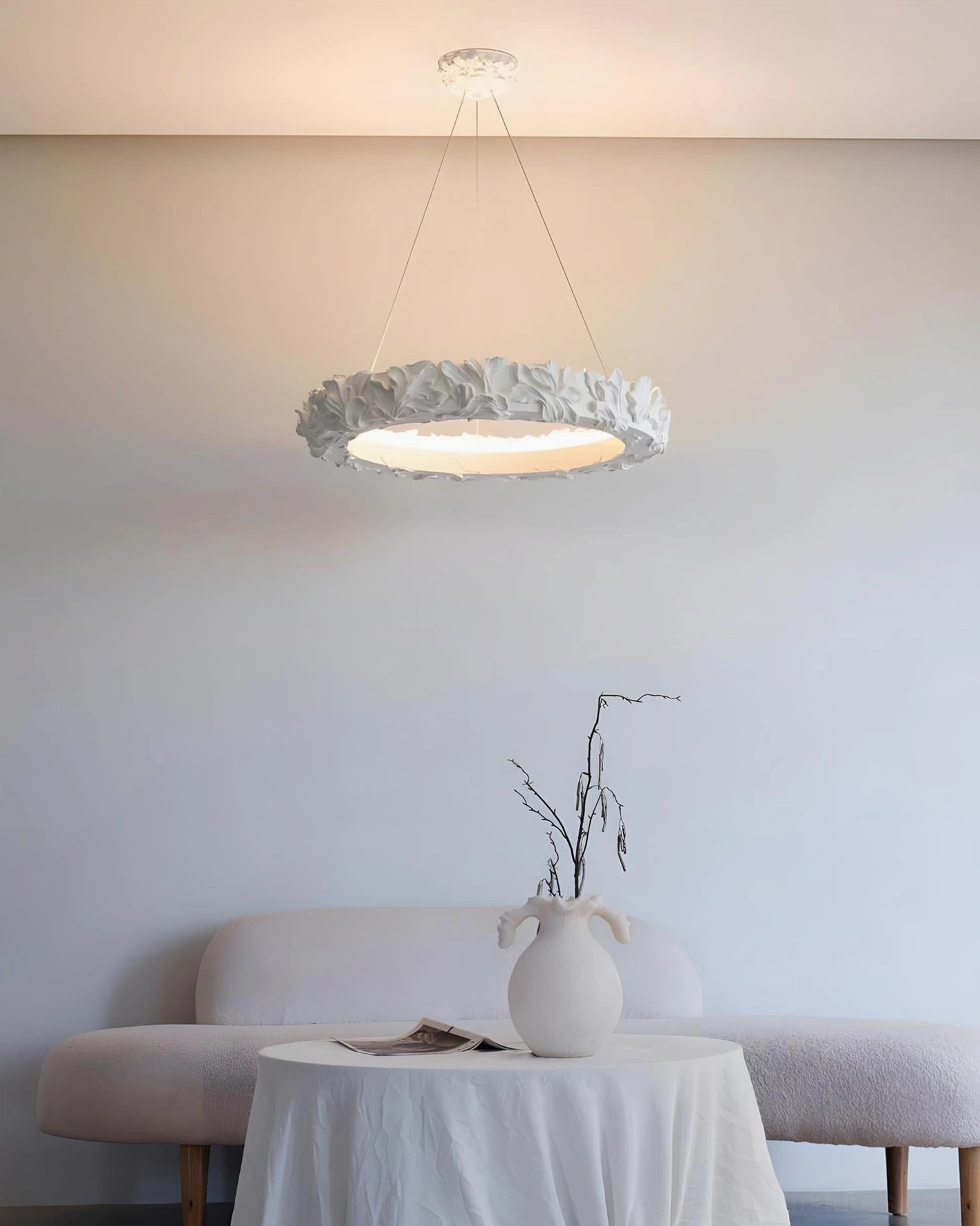 Vellora Ring Chandelier small 73cm size white leaf crown pendant