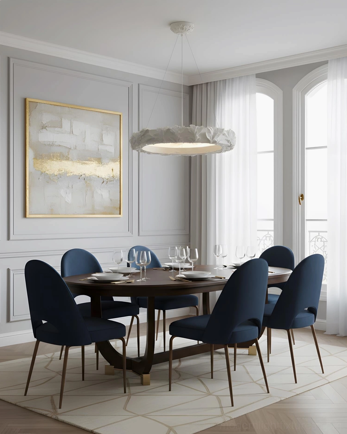 Modern minimalist ring pendant light sculptural white leaf design