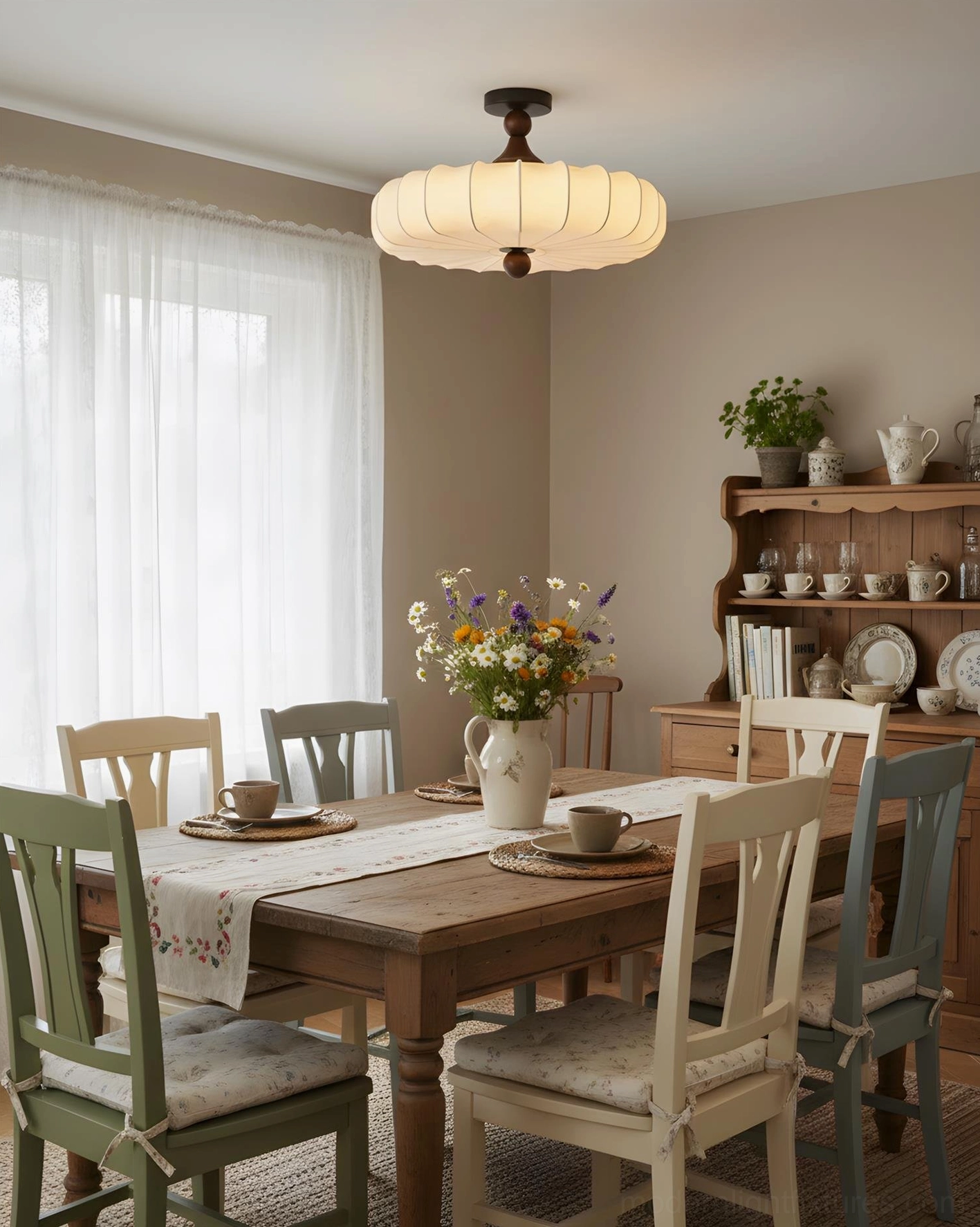 Velora semi-flush ceiling fixture installed in contemporary living room warm ambient light