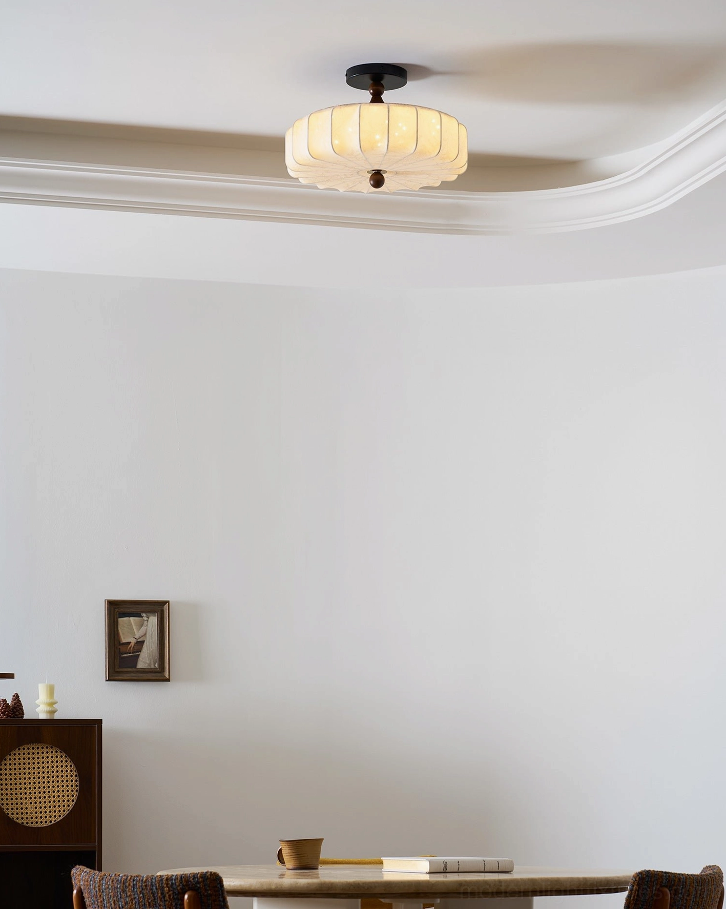 Velora ceiling lamp color swatches black walnut beige wood canopy options