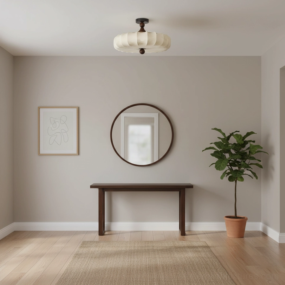 Velora warm white ceiling lamp in contemporary bedroom soft diffused LED glow overhead