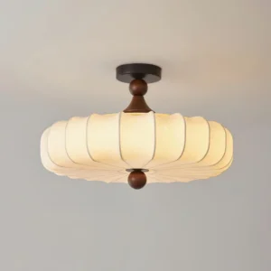 Velora 55cm large ceiling lamp illuminated showing floral relief pattern diffusion and amber warmth
