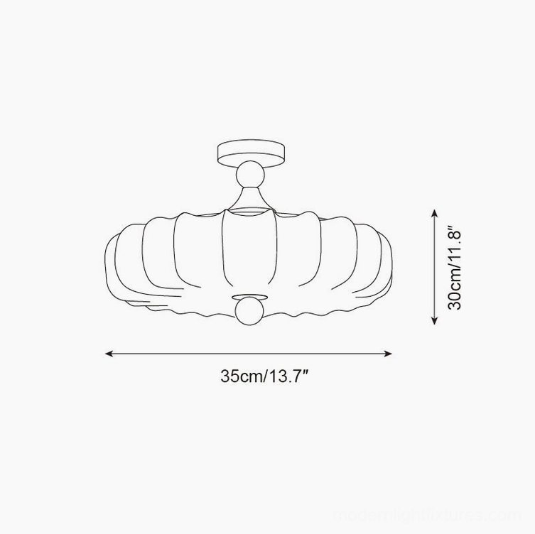 Velora small 35cm diameter ceiling lamp technical specification drawing front elevation view