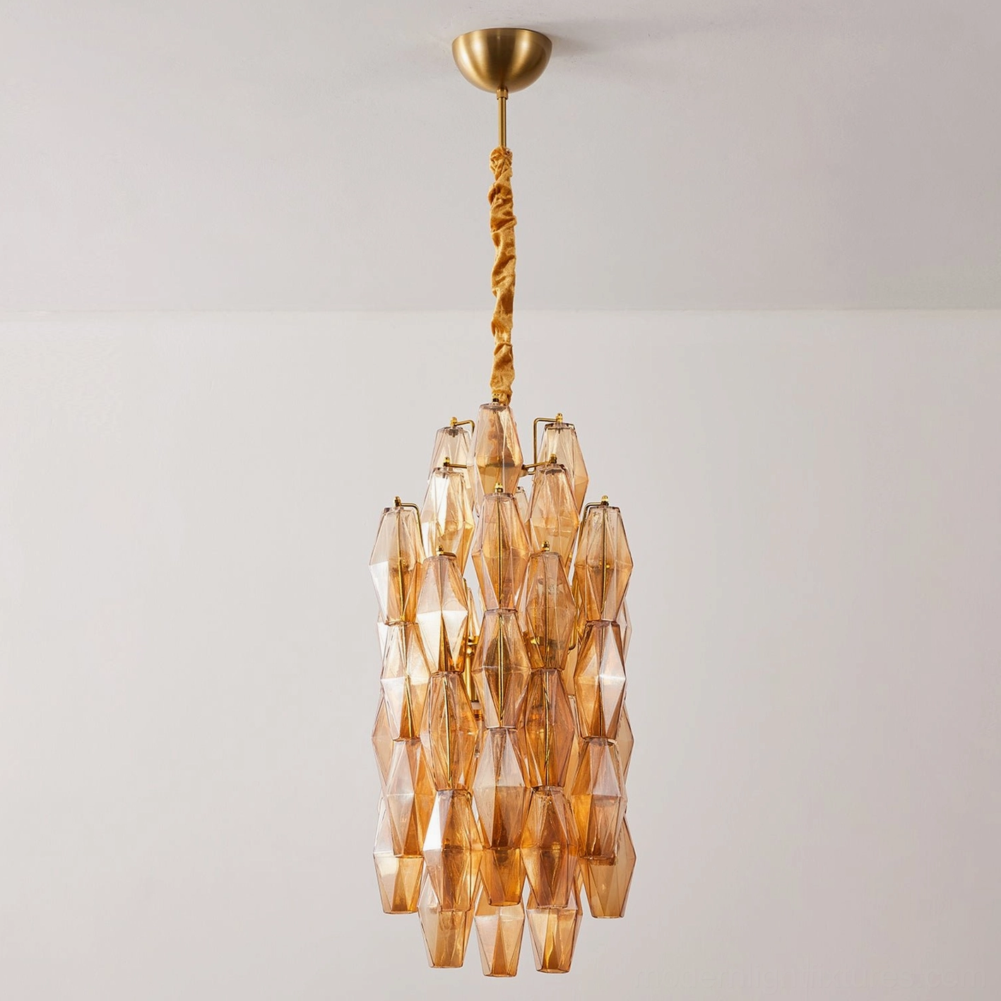 Velthra amber faceted glass pendant light - sculptural centerpiece for modern dining rooms