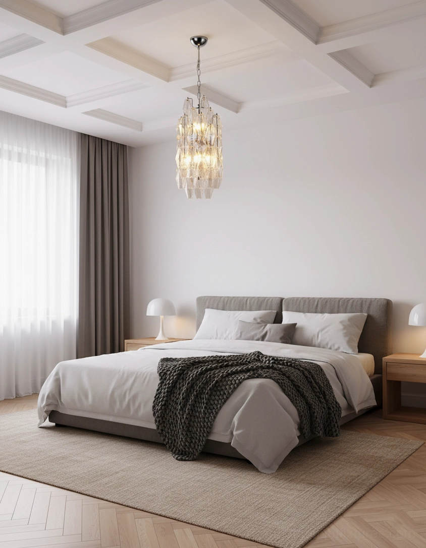 Velthra pendant light architectural design with geometric diamond-shaped glass elements