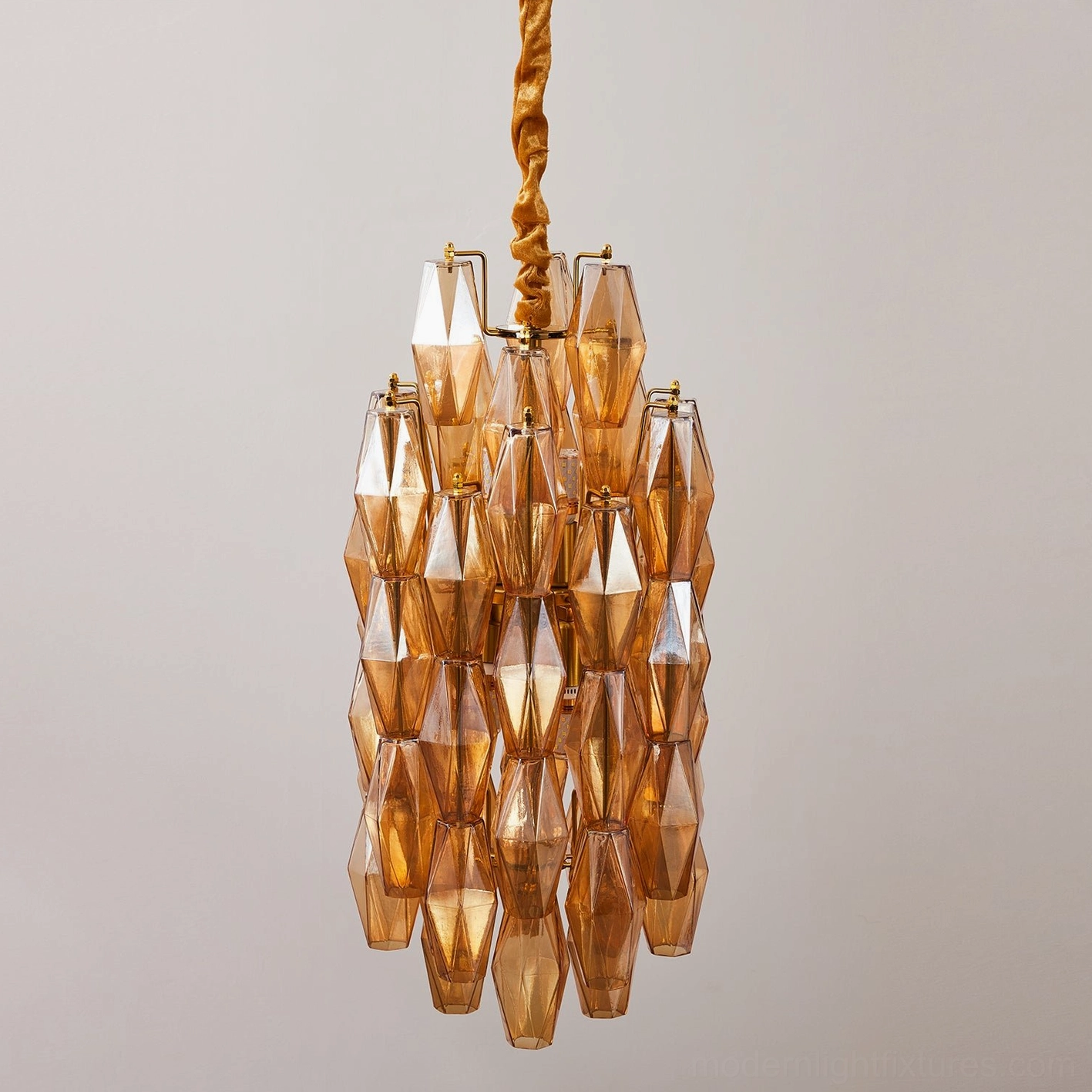 Velthra geometric pendant light installation overhead view showing scale and placement