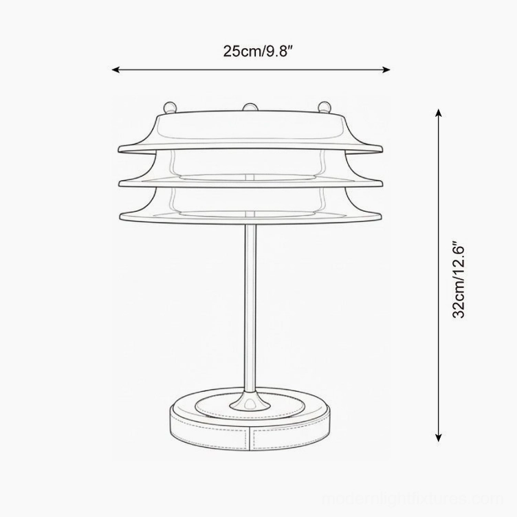 Veltrix table lamp technical specification diagram showing 25cm width and 32cm height dimensions