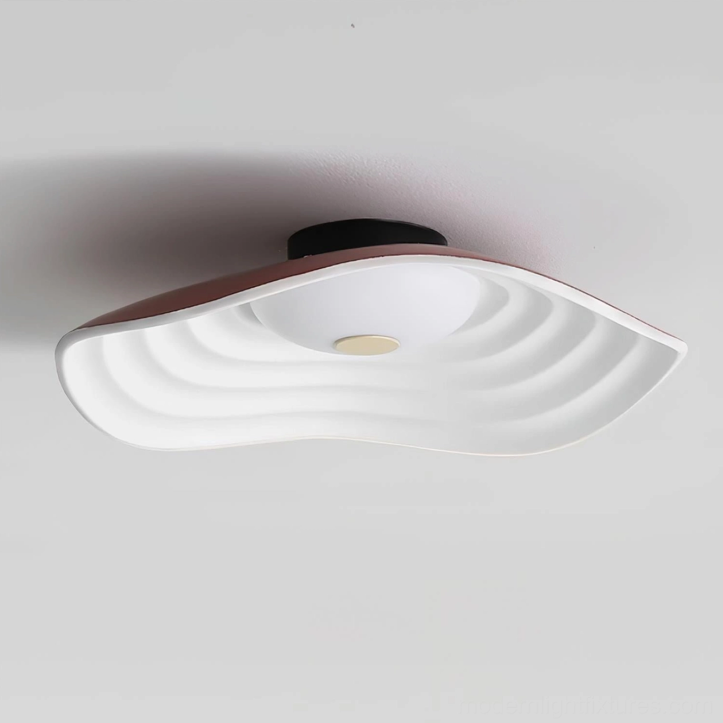 Veneria modern wavy LED flush mount ceiling light fixture showcasing layered diffuser design and warm illumination performance
