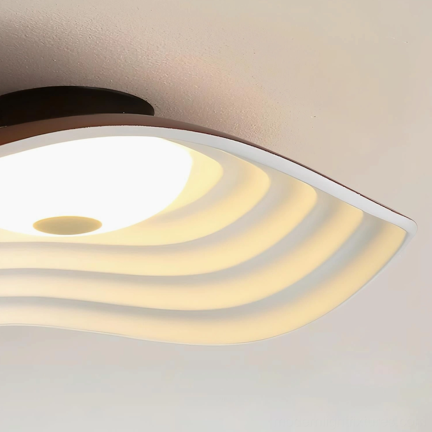 Veneria wavy LED ceiling light fixture detail view highlighting sculptural organic design and contemporary ceiling mounting