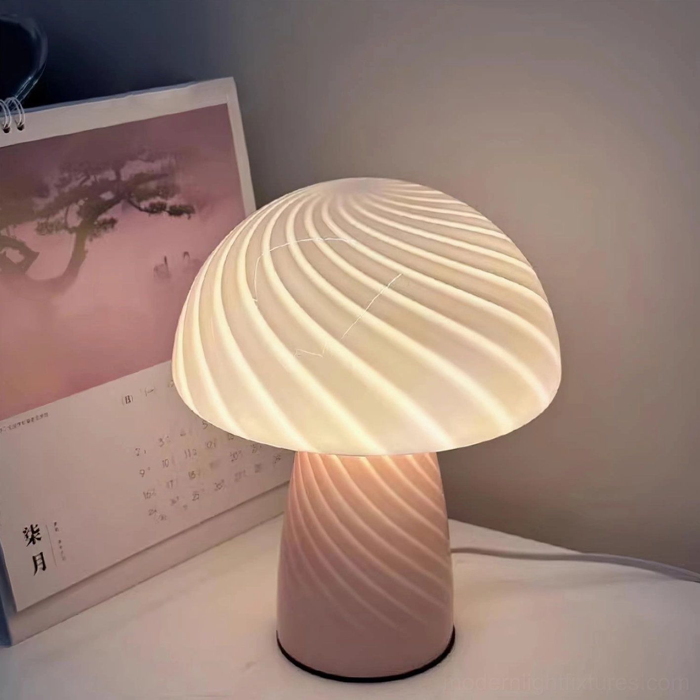 Venetian glass mushroom table lamp artist handmade striped texture artisanal heritage