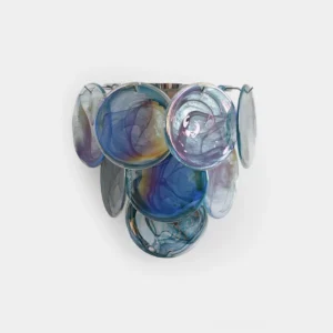 Venfield handcrafted glass wall sconce with blue gradient iridescent art glass discs and polished chrome base - modern artistic lighting fixture