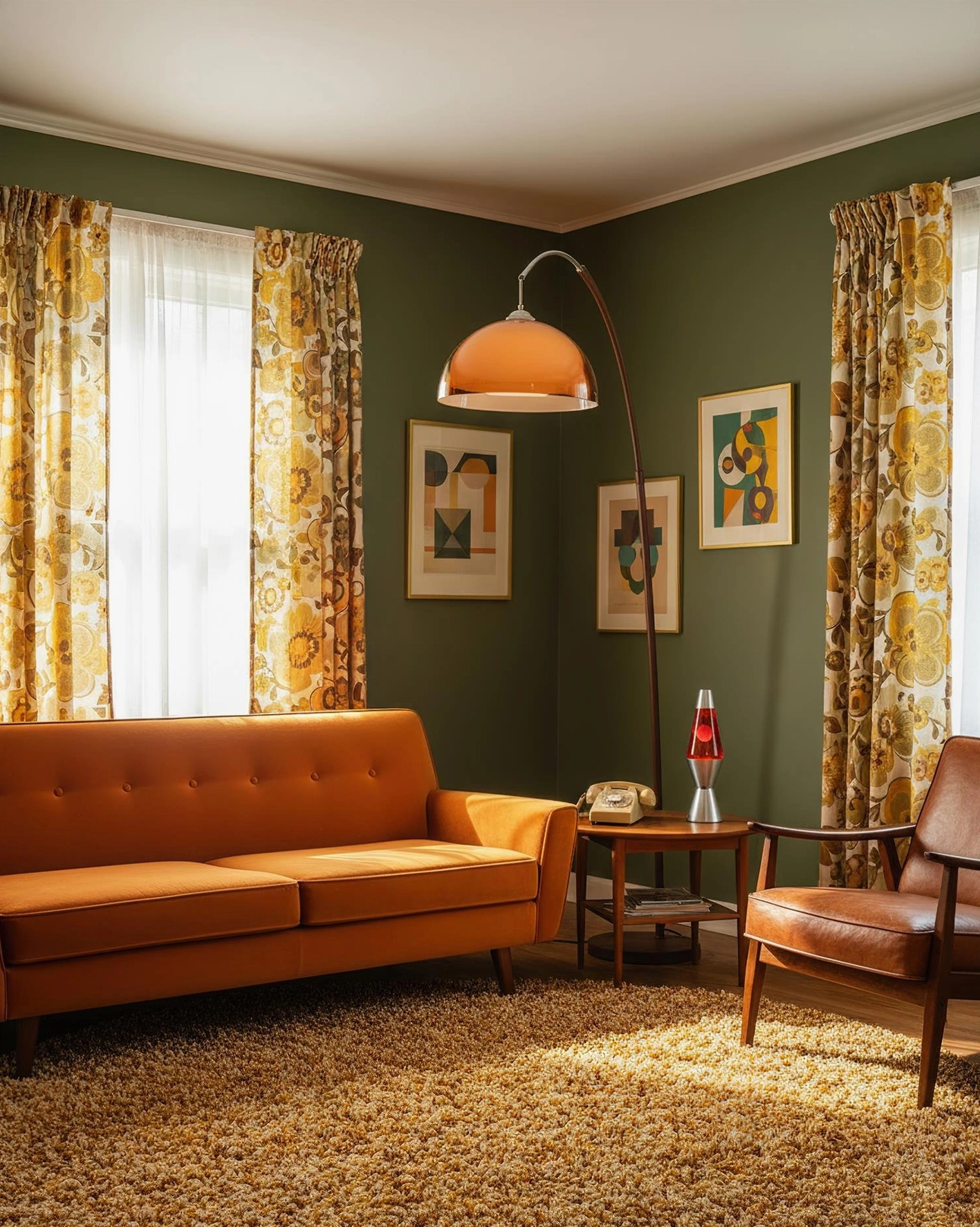Ventoro arc floor lamp full-room view showing integration with contemporary living space and furniture arrangement
