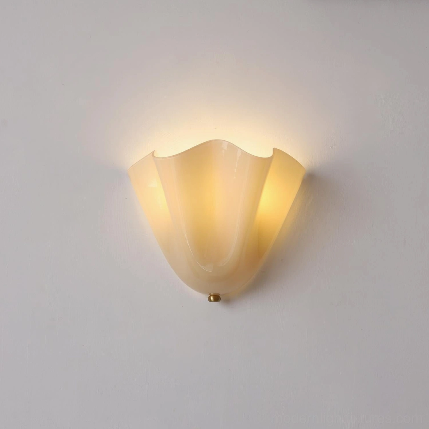 Vera beige white glass wall sconce single fixture product photography on neutral background