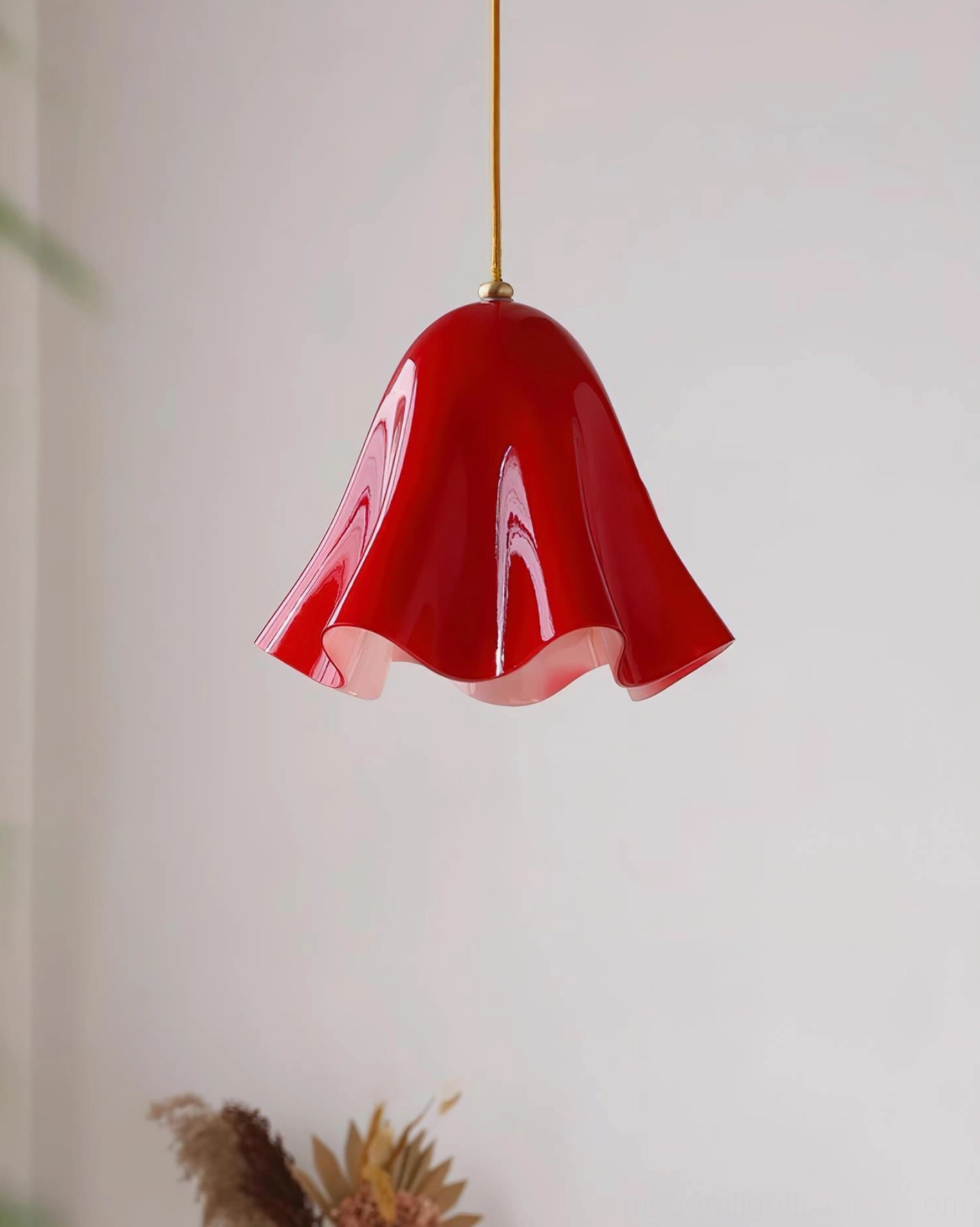 Vera brown glass pendant light in transitional home interior with brass suspension hardware