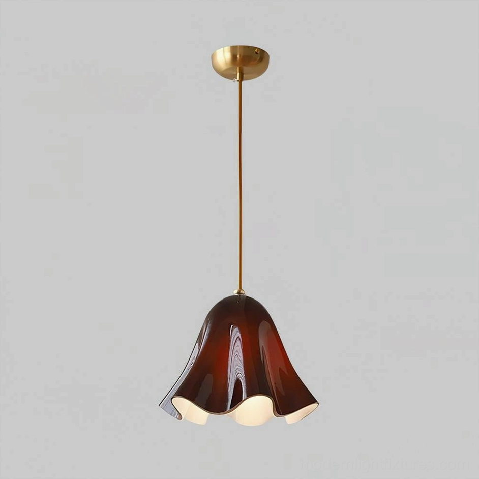Vera brown glass pendant light without beads in warm incandescent lighting condition