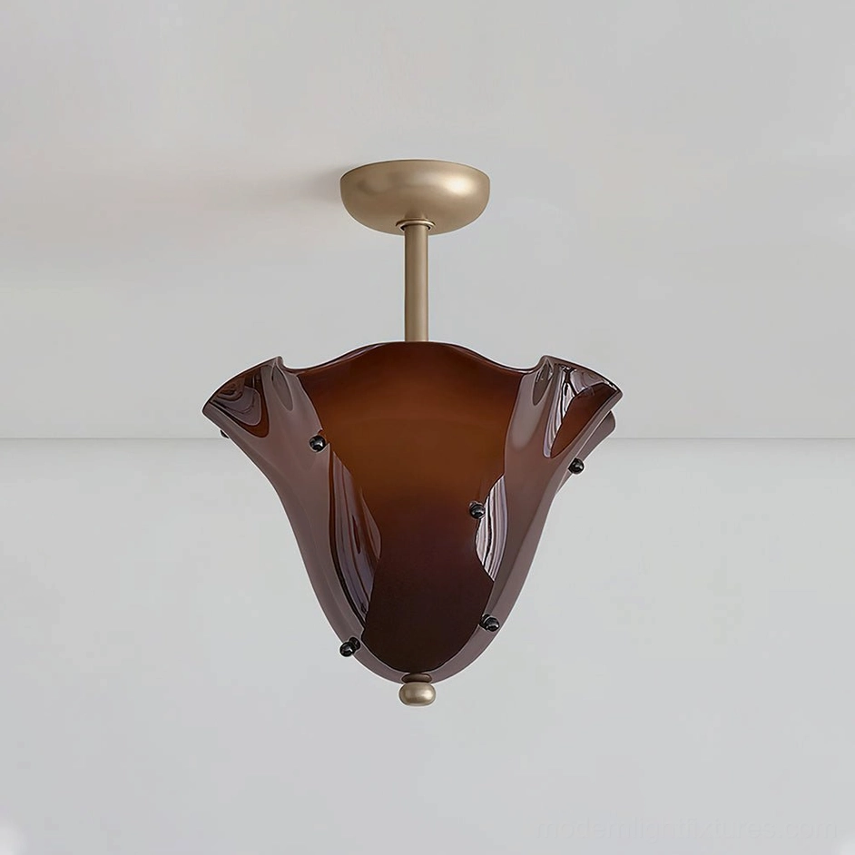 Vera brown glass ceiling light with bronze metal fixtures and hand-applied decorative studs