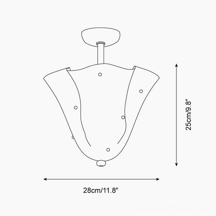 Vera ceiling light technical drawing showing dimensions 28cm width by 25cm height specifications