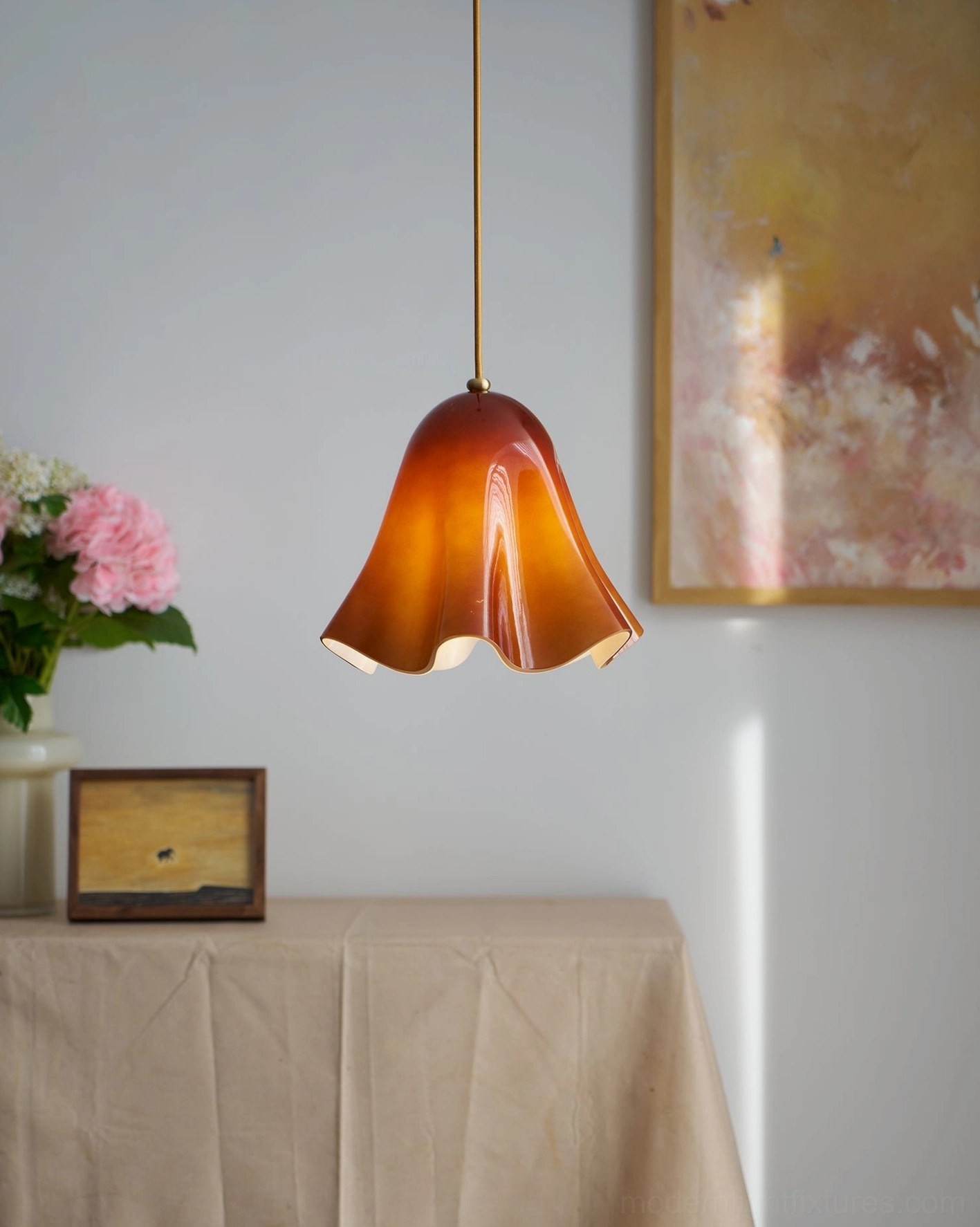 Vera handcrafted glass pendant light showing artisanal glassblowing technique details