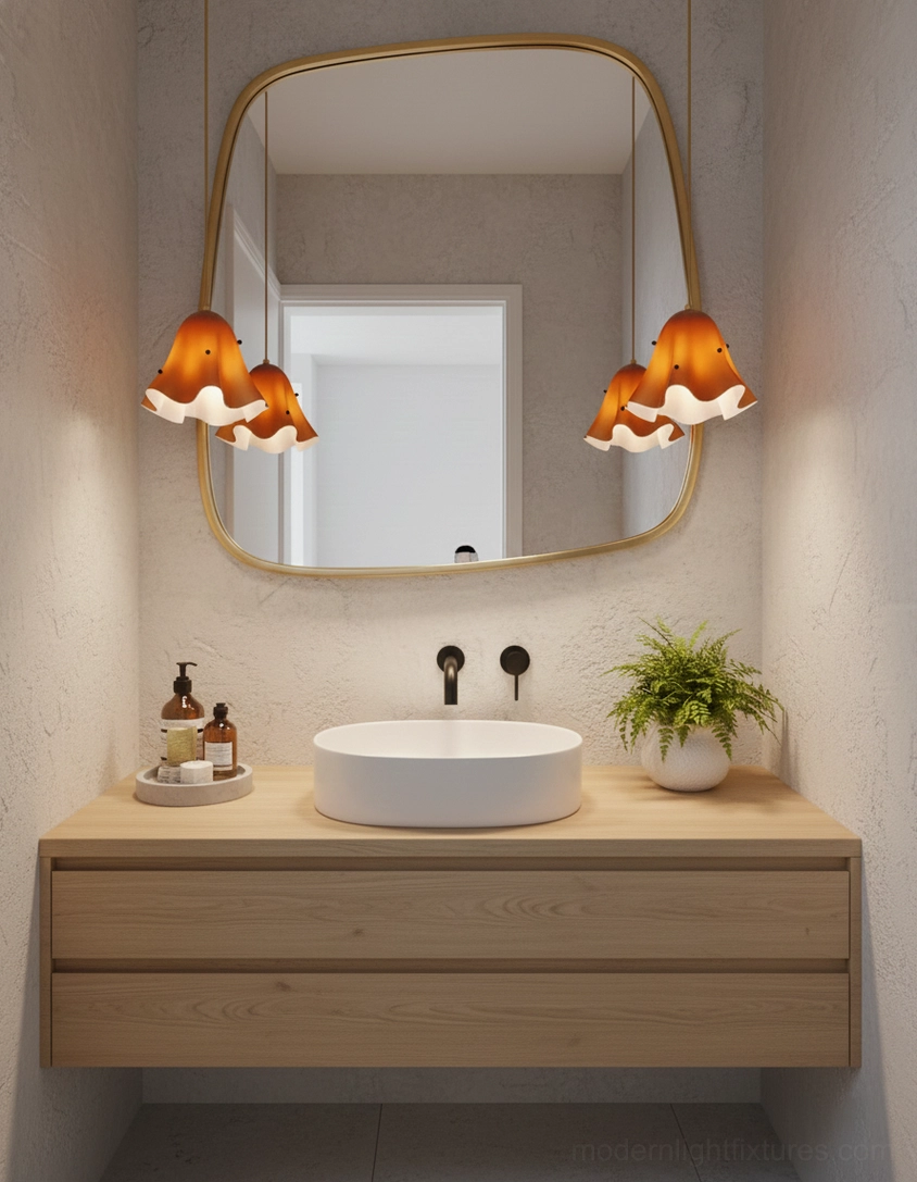 Vera handcrafted glass pendant light organic wavy design in warm studio lighting