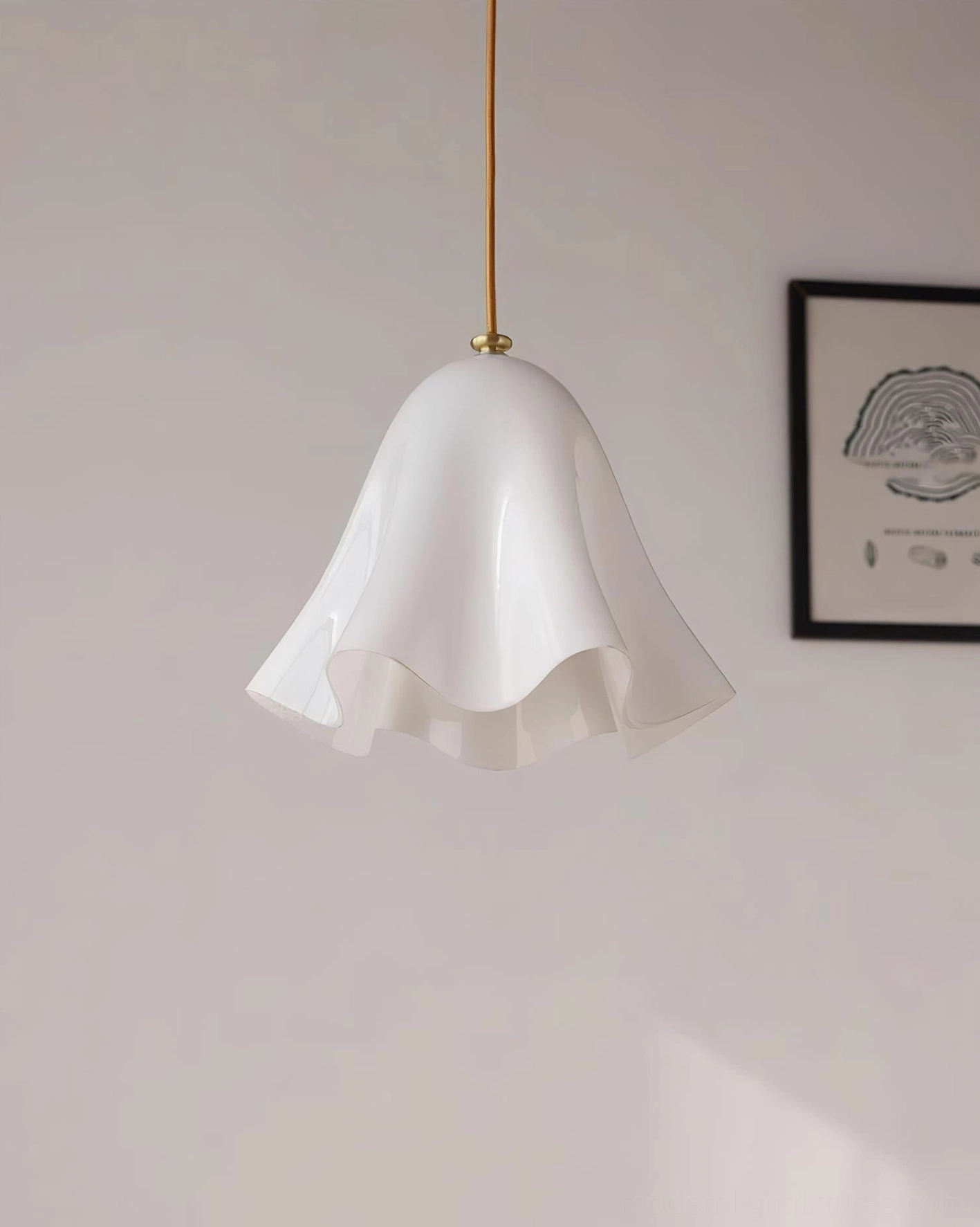 Vera purple glass pendant light in contemporary bedroom setting creating soft restful illumination