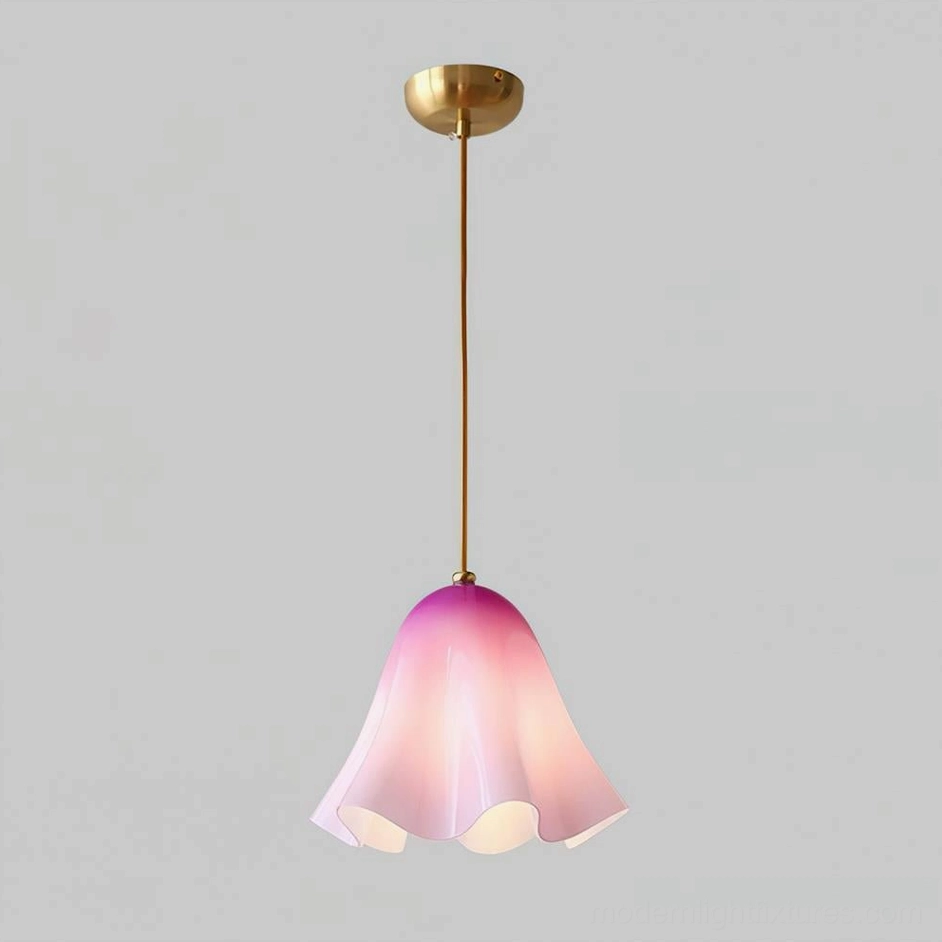 Vera purple wavy glass pendant light close-up emphasizing hand-finished craftsmanship