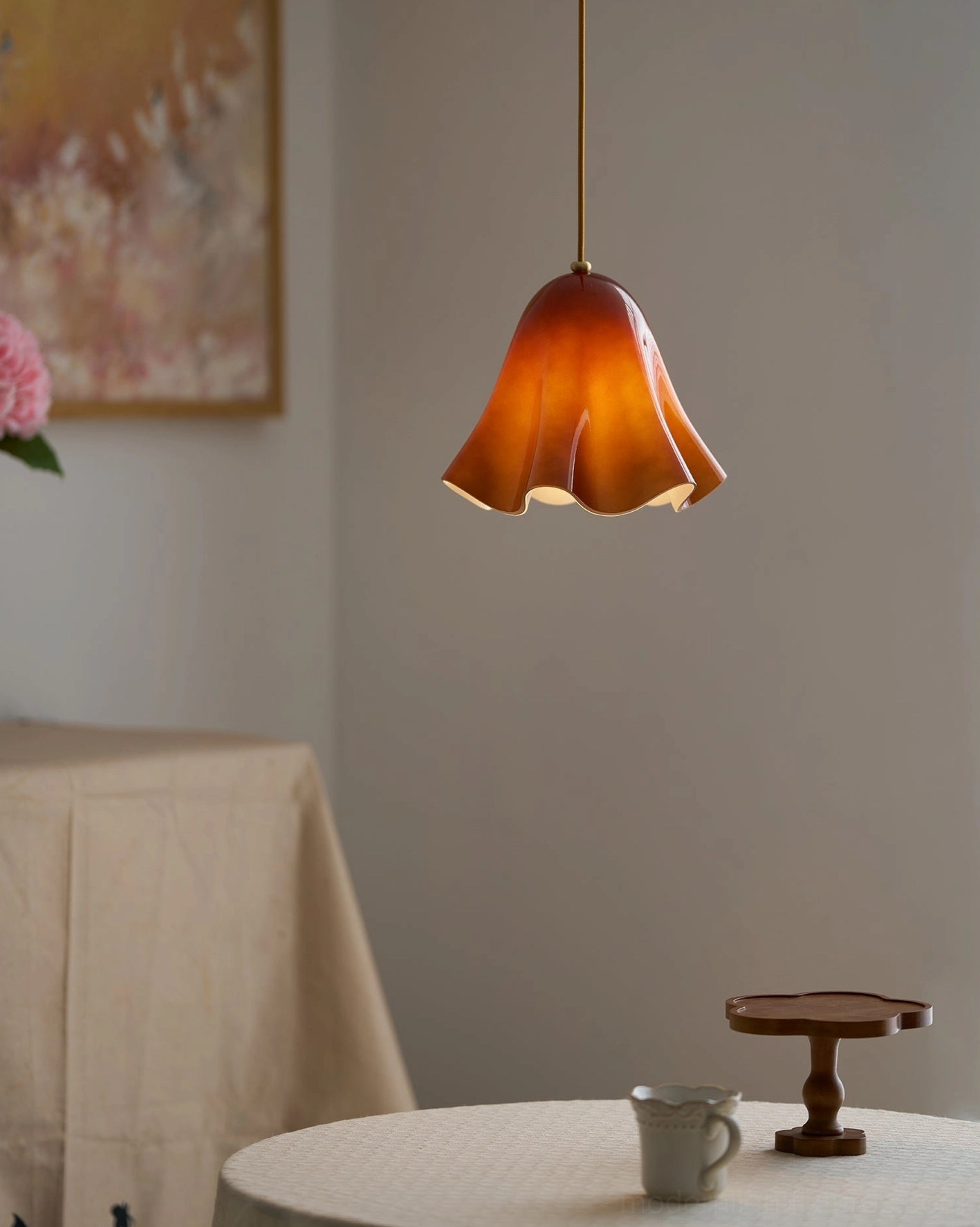 Vera ruffled glass pendant light close-up detail showing hand-finished edge and texture