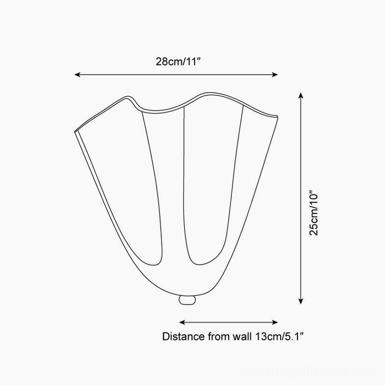 Vera wall sconce technical specification diagram showing fixture dimensions and wall mounting distance measurements