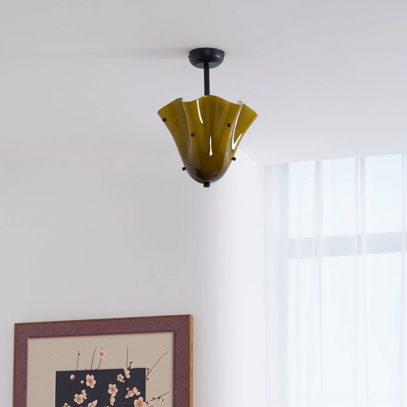 Vera semi-flush ceiling light close-up displaying decorative metal studs and organic glass form