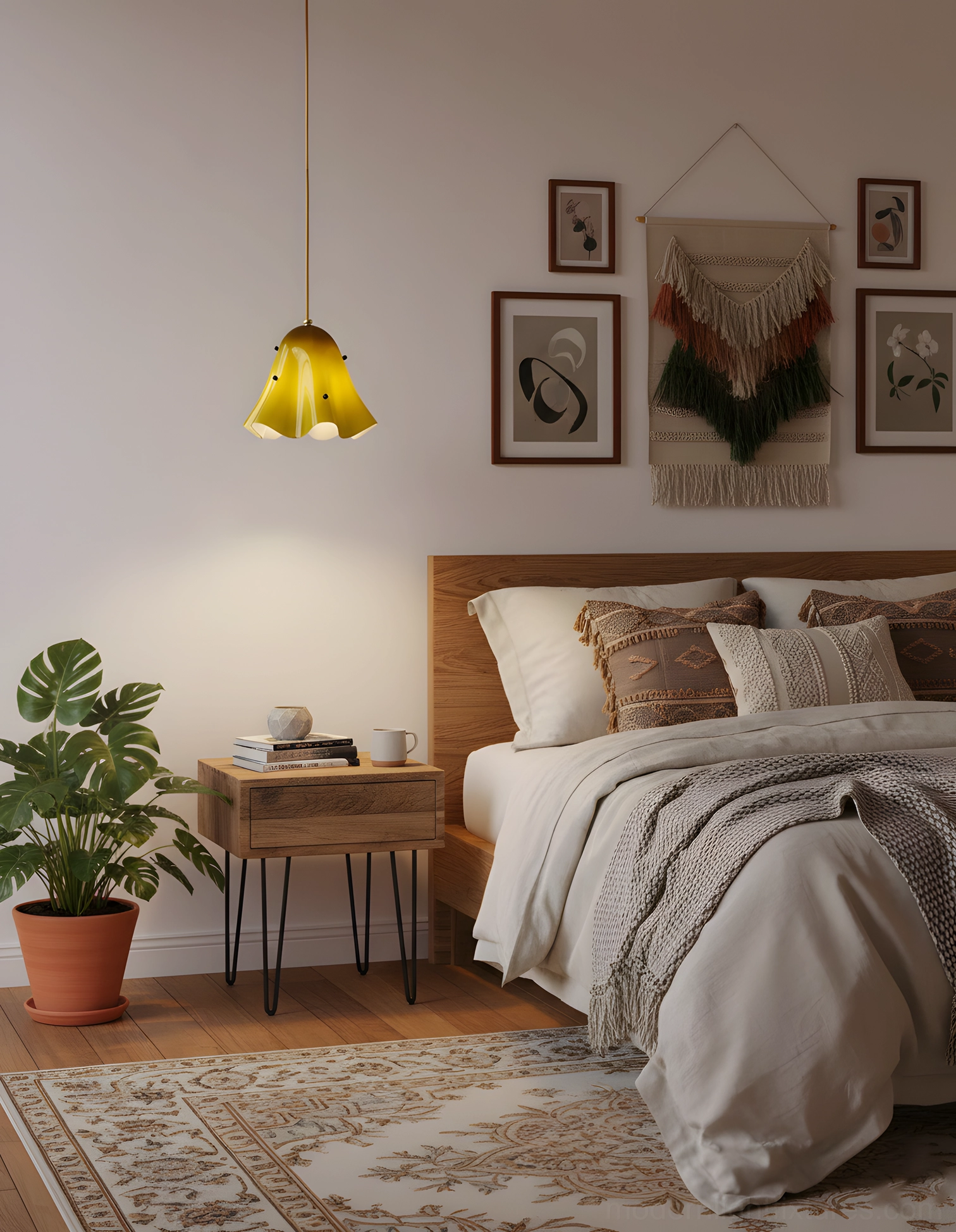 Single Vera glass pendant light hanging fixture showing sculptural silhouette and warm glow