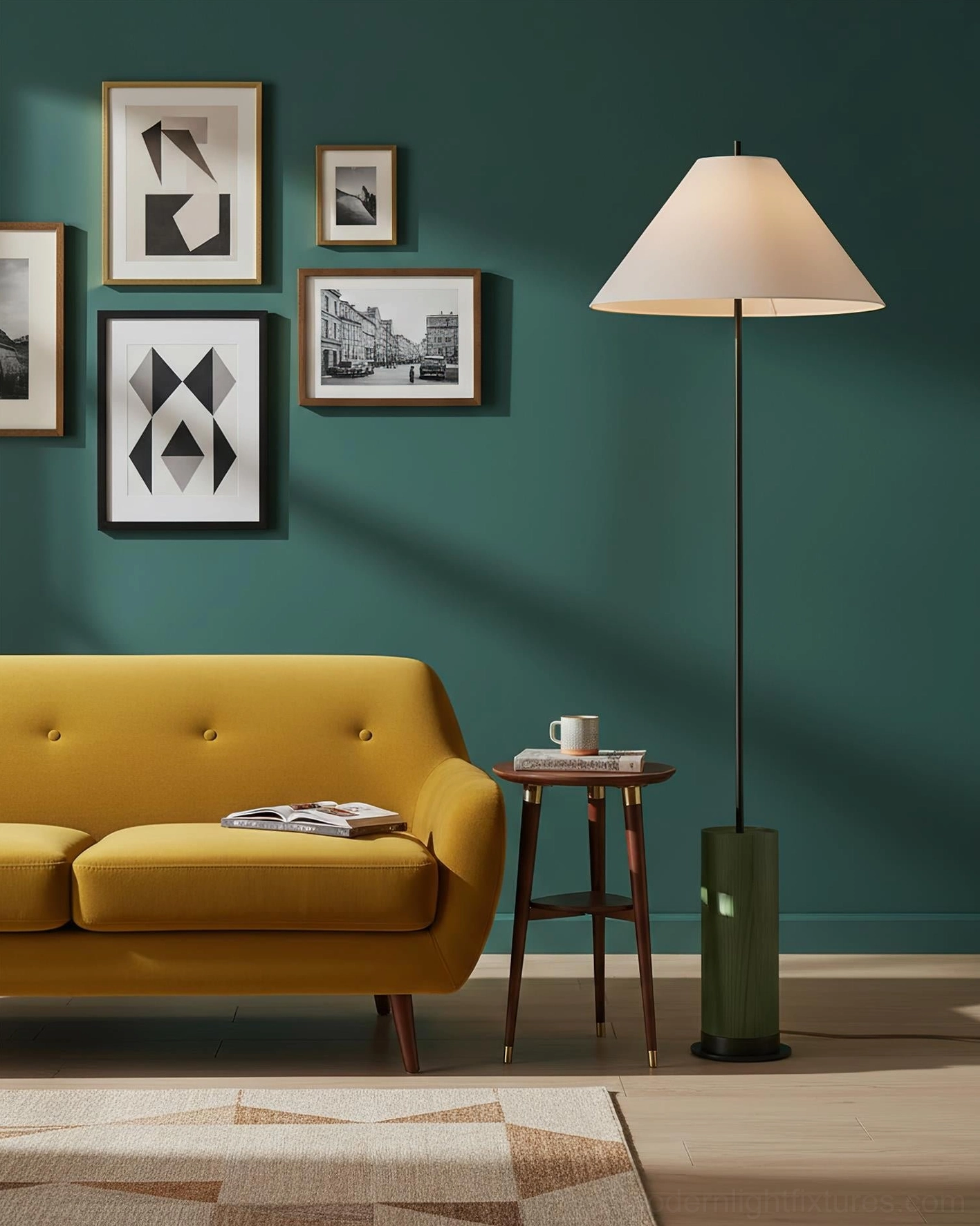Olive green and black Verdant floor lamp warm minimalist bedroom accent lighting