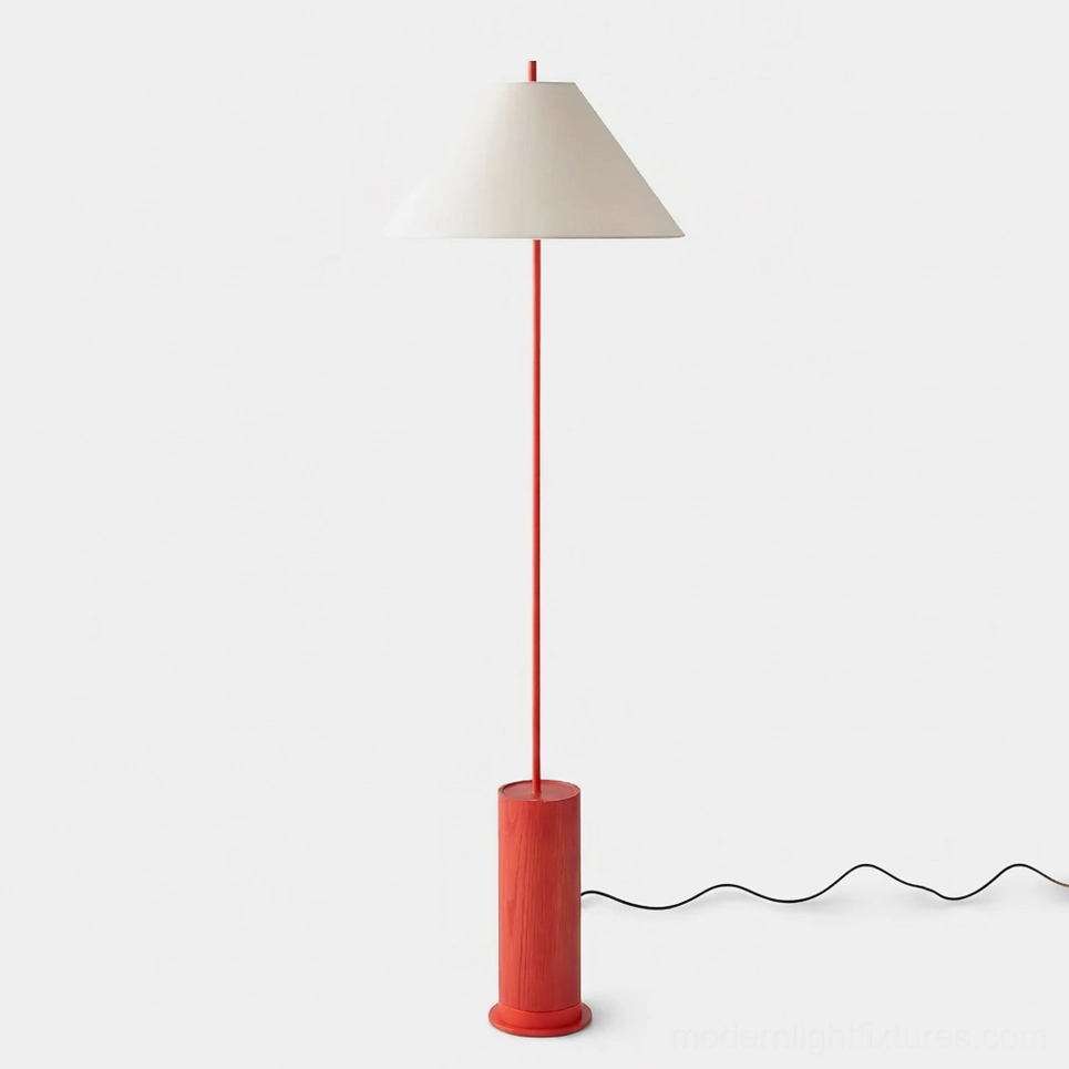 Red and white Verdant wooden base floor lamp mid-century modern inspired