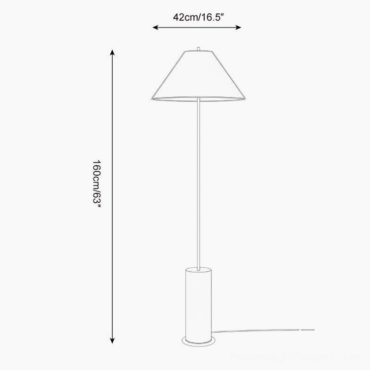 Technical specification diagram of Verdant floor lamp 160cm height 42cm base width