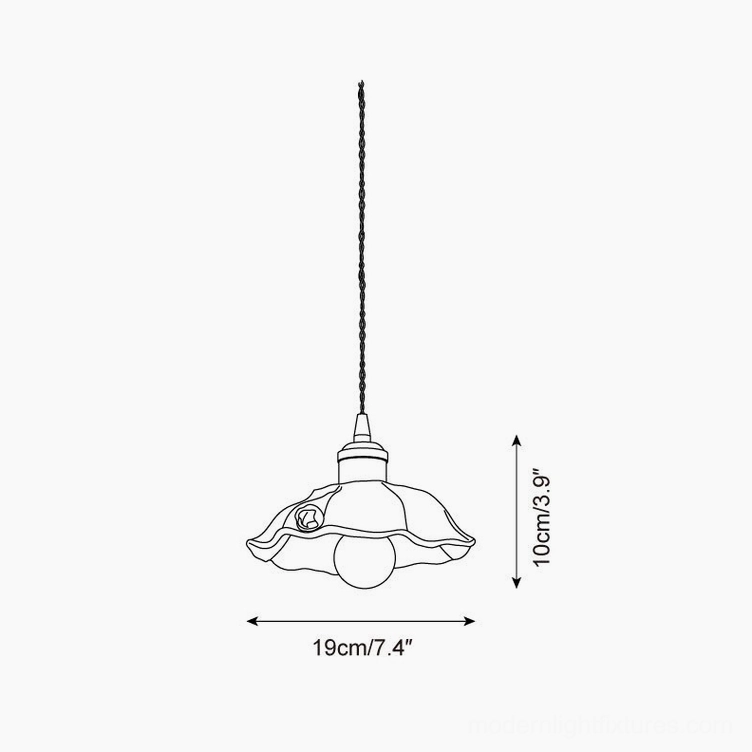 Verdant lotus pendant lamp technical line drawing schematic with dimensions 19cm width and 10cm height specifications