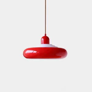 Verko modern pendant light in glossy bright red, front view on white background showing sculptural dome design