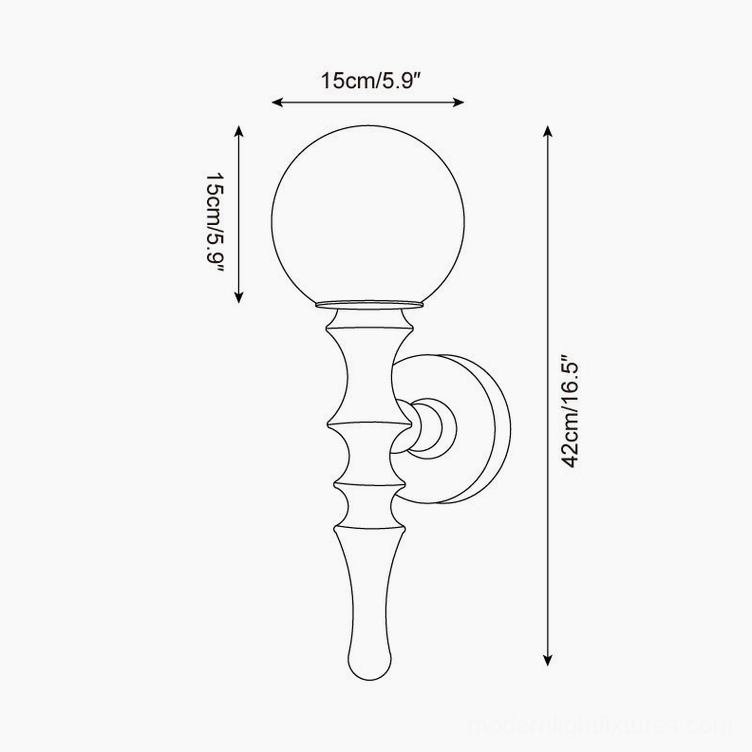 Technical specification drawing of Vero wall sconce with dimension measurements and orthographic front view