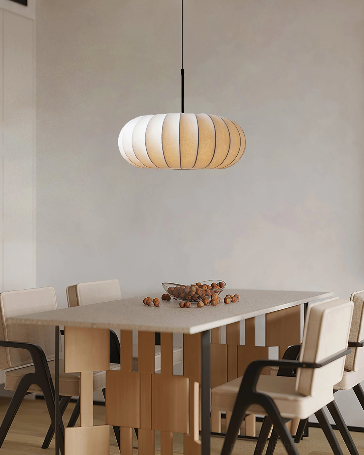 Verona pendant light color options white and black fabric shades with coordinated metal hardware, side-by-side comparison